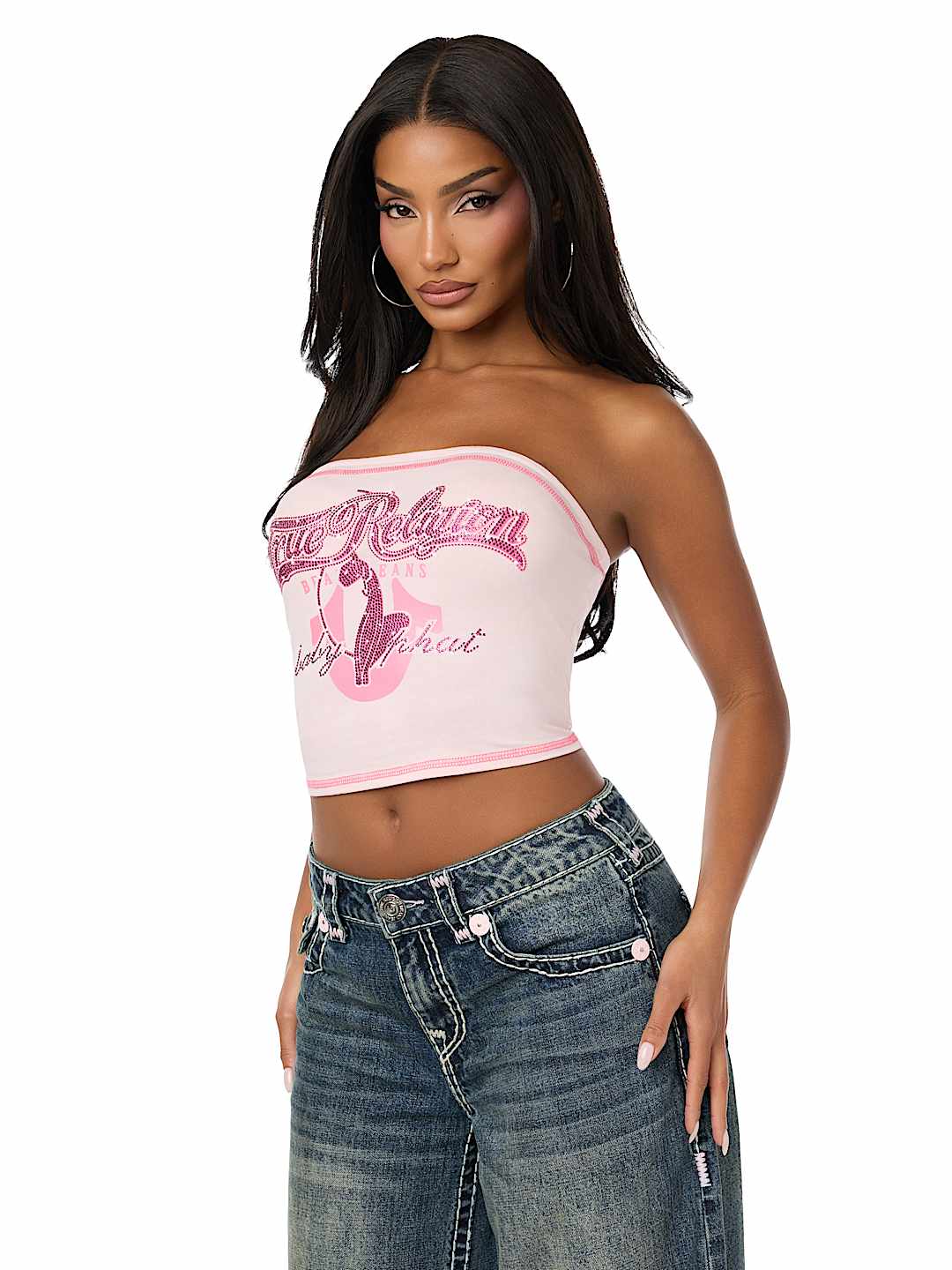 TRUE RELIGION X BABY PHAT CRYSTAL CAT TUBE TOP