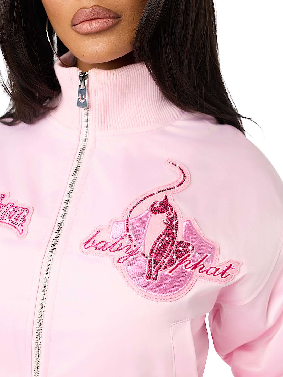 TRUE RELIGION X BABY PHAT CRYSTAL SATIN BOMBER JACKET