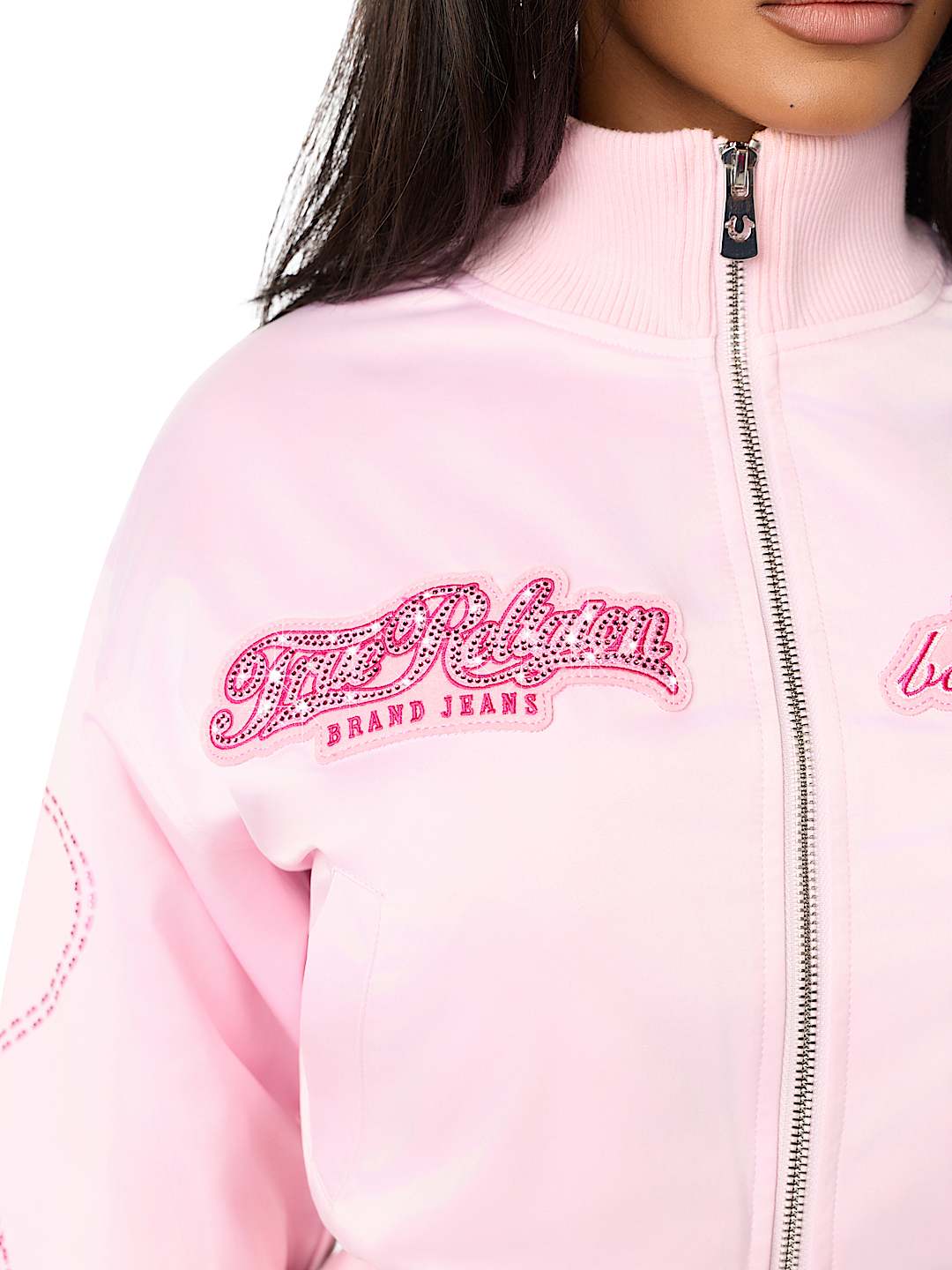 TRUE RELIGION X BABY PHAT CRYSTAL SATIN BOMBER JACKET