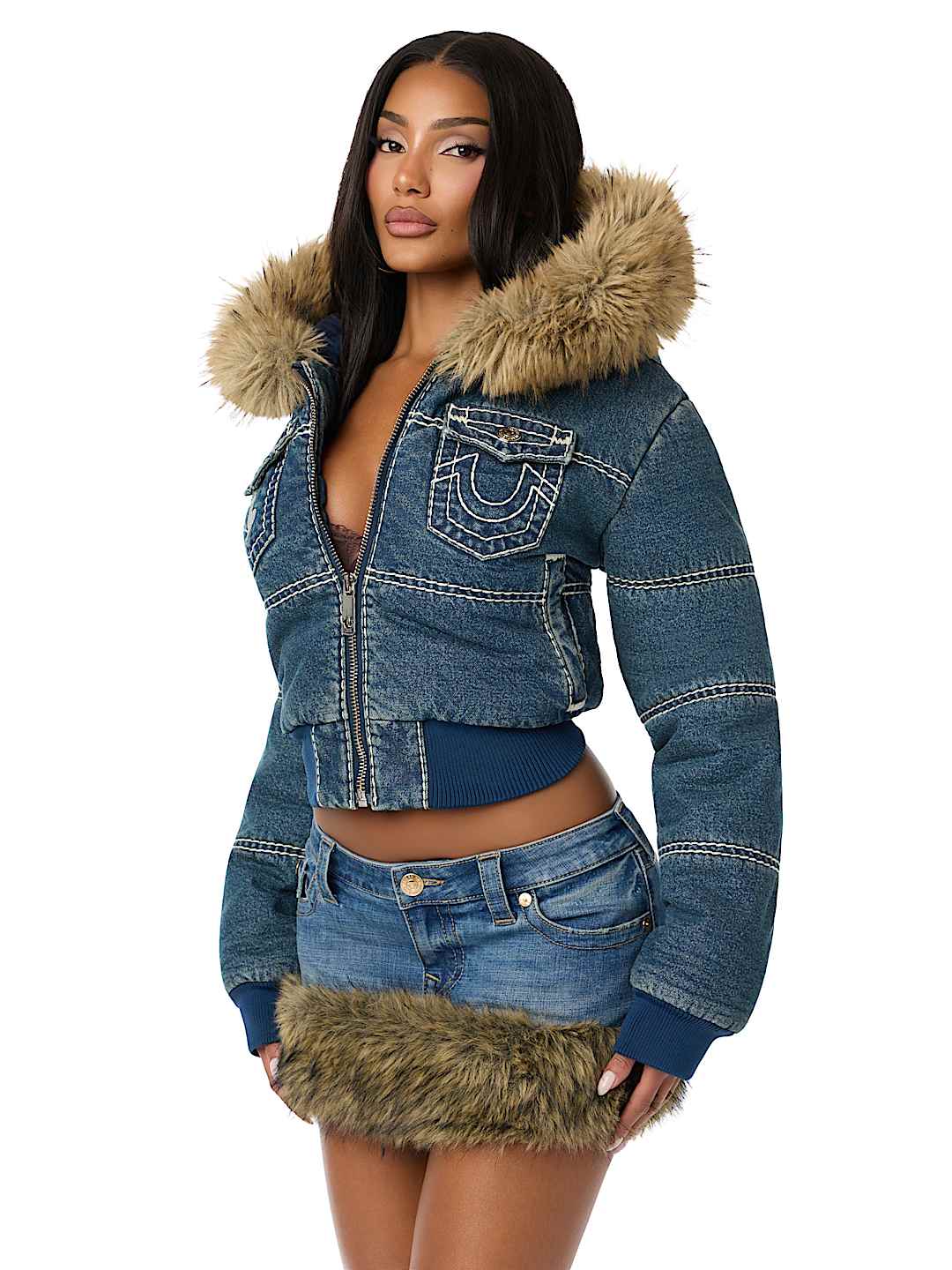 TRUE RELIGION X BABY PHAT DENIM SUPER T PUFFER JACKET 