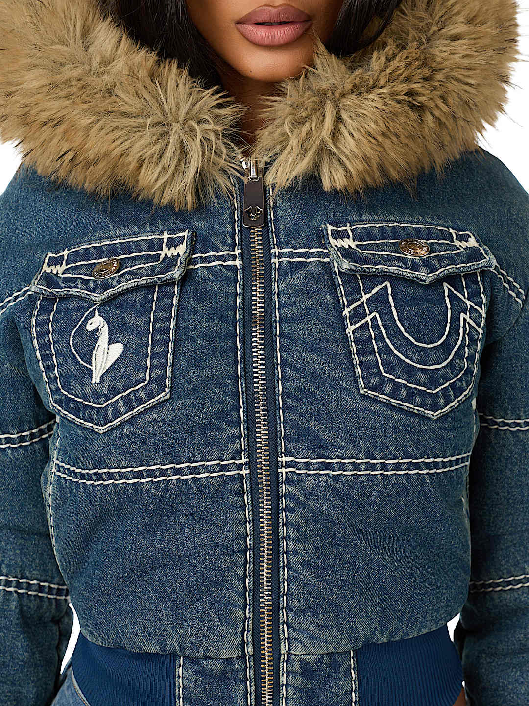TRUE RELIGION X BABY PHAT DENIM SUPER T PUFFER JACKET 