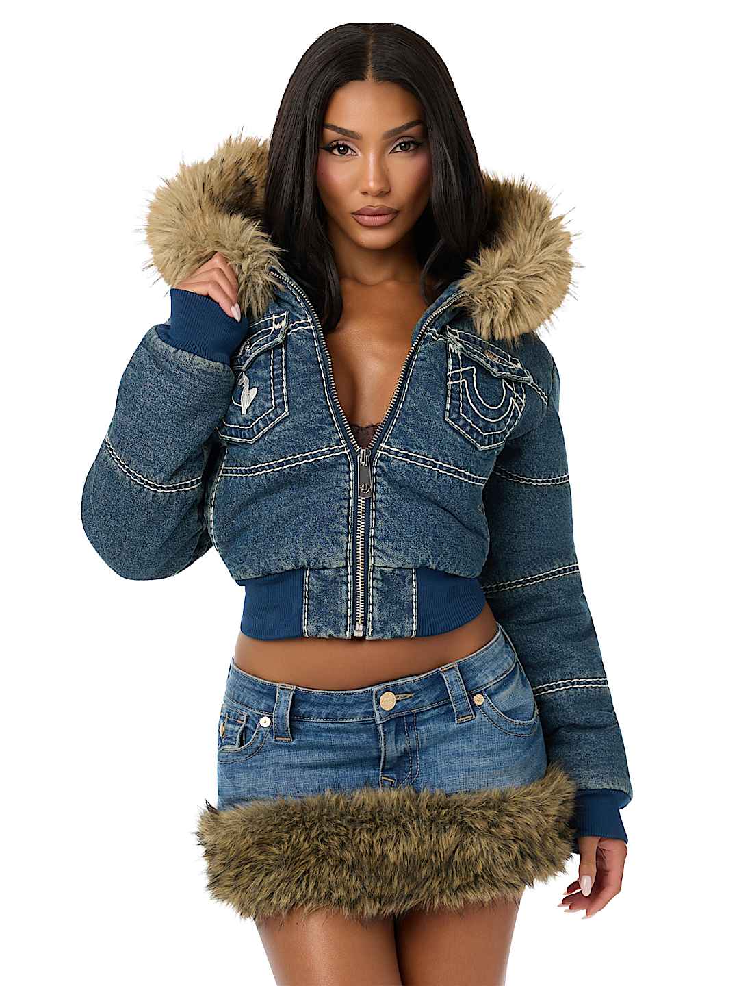 TRUE RELIGION X BABY PHAT DENIM SUPER T PUFFER JACKET 