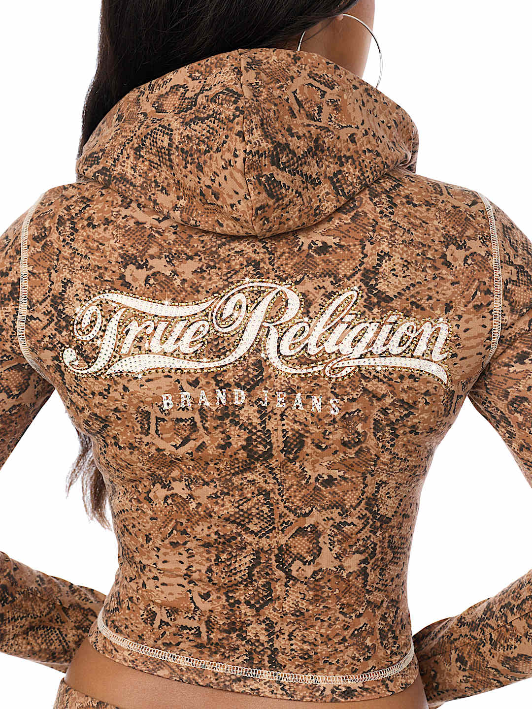 CRYSTAL SNAKE PRINT ZIP HOODIE
