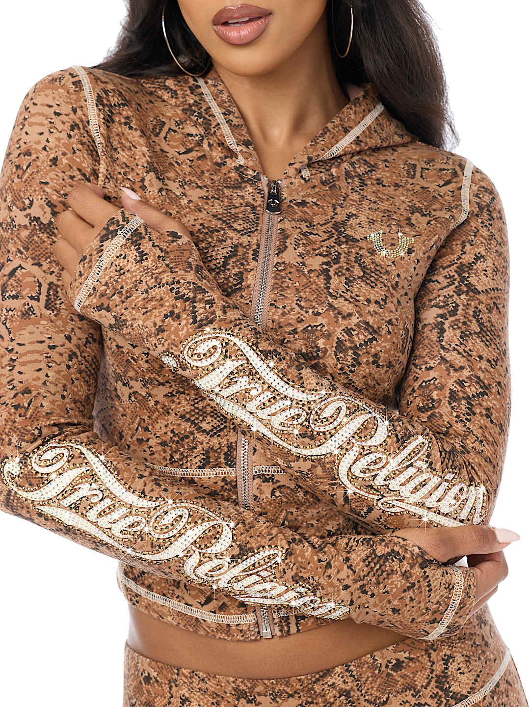 CRYSTAL SNAKE PRINT ZIP HOODIE