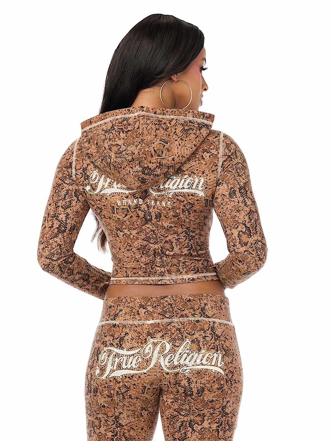 CRYSTAL SNAKE PRINT ZIP HOODIE