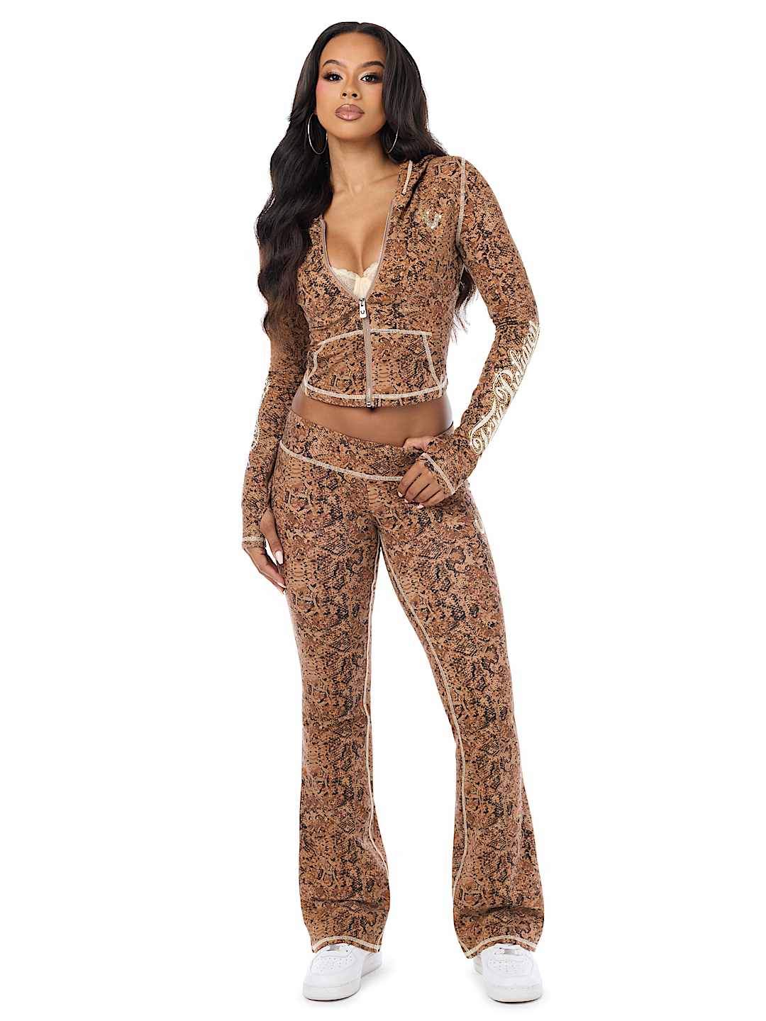 CRYSTAL SNAKE PRINT LOW RISE BOOTCUT PANT
