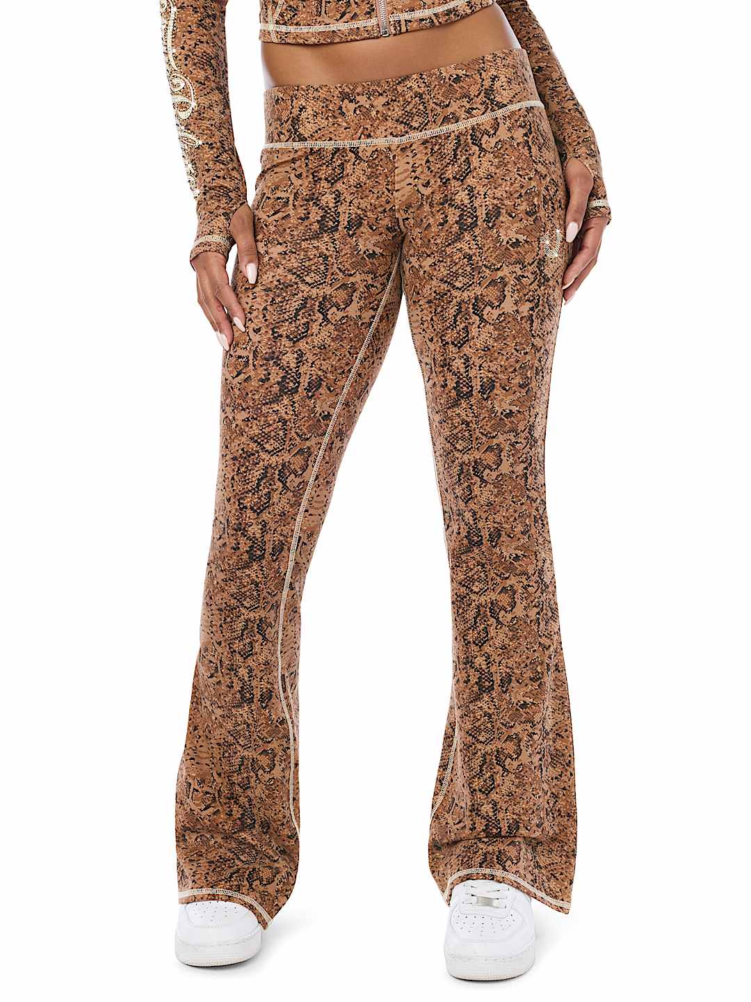 CRYSTAL SNAKE PRINT LOW RISE BOOTCUT PANT