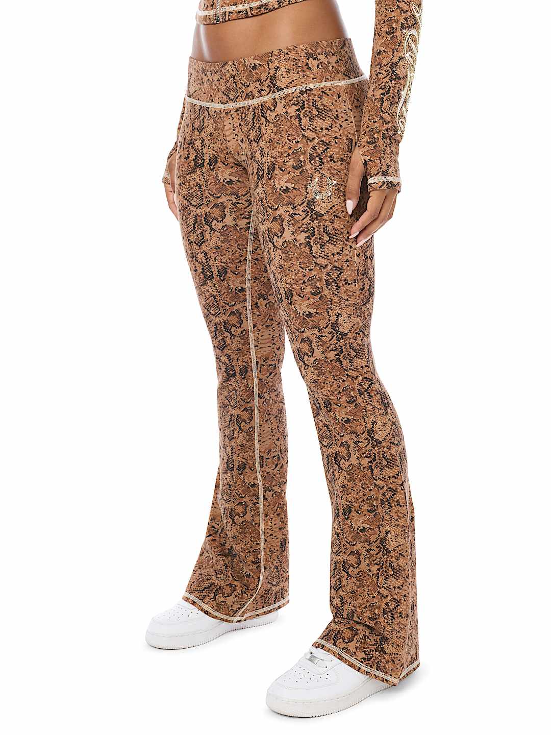CRYSTAL SNAKE PRINT LOW RISE BOOTCUT PANT