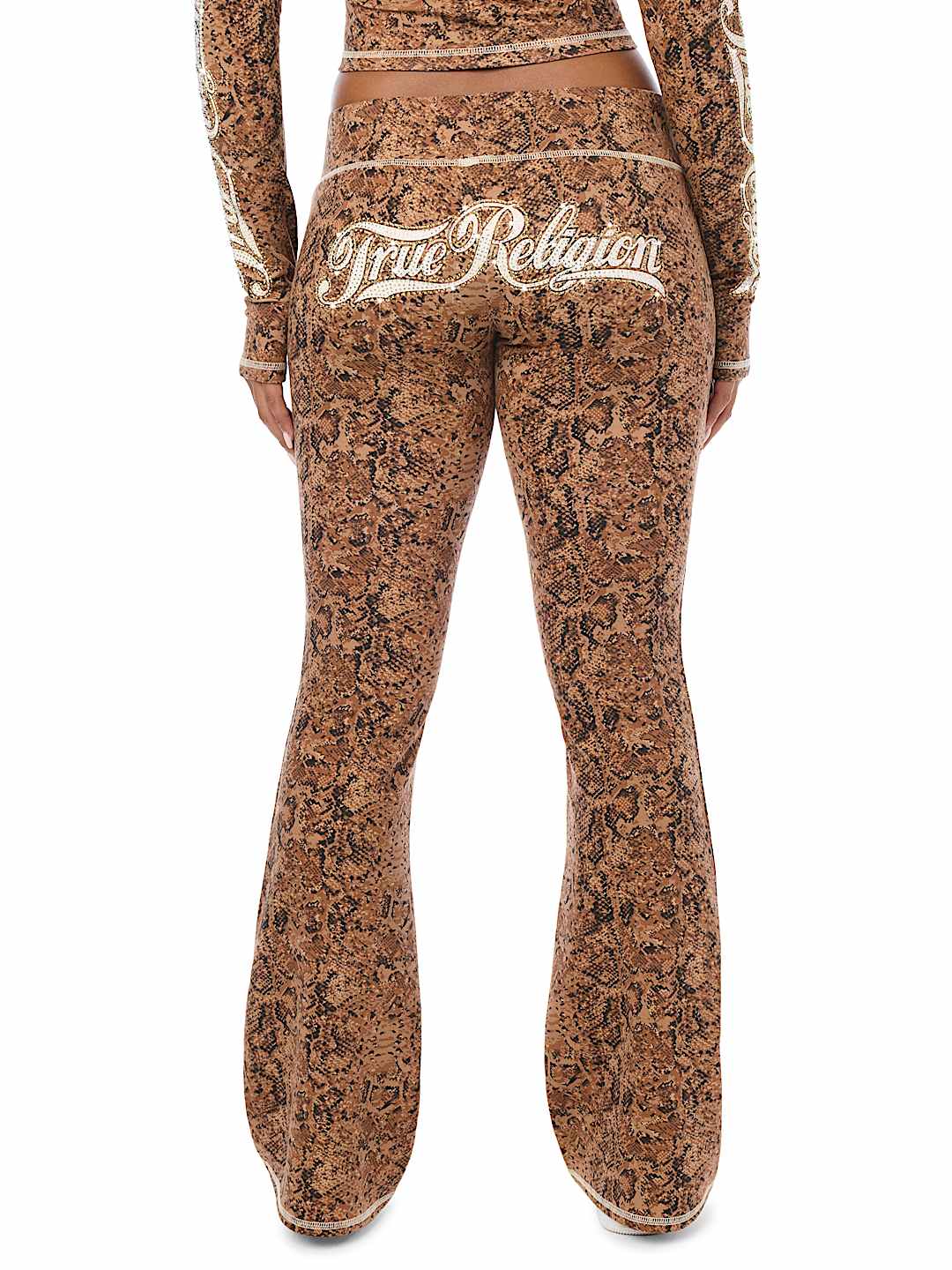 CRYSTAL SNAKE PRINT LOW RISE BOOTCUT PANT