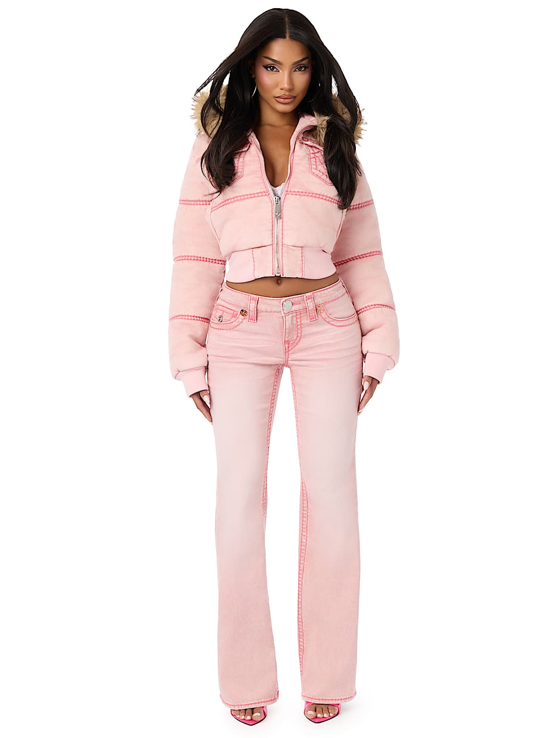 TRUE RELIGION X BABY PHAT BECCA LOW RISE PINK SUPER T BOOTCUT JEAN