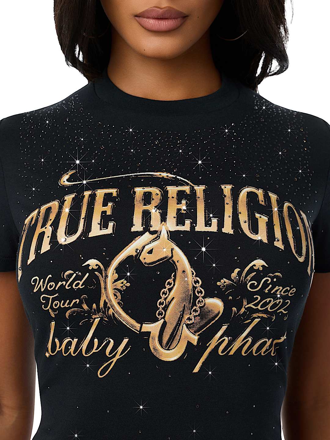 TRUE RELIGION X BABY PHAT ALLOVER CRYSTAL BABY TEE