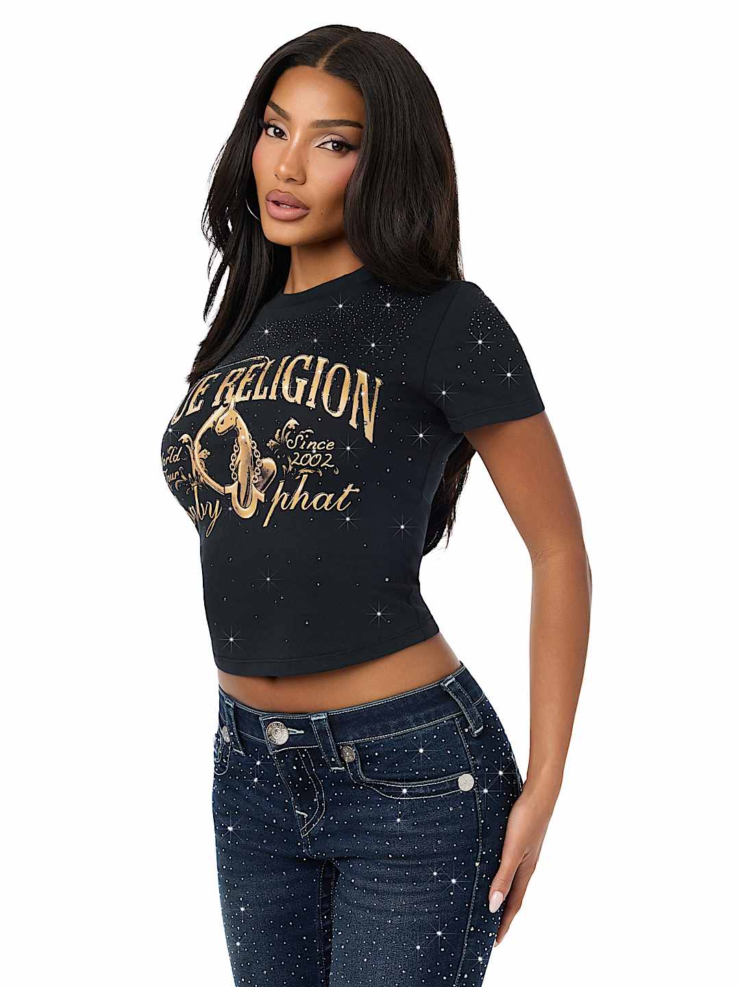TRUE RELIGION X BABY PHAT ALLOVER CRYSTAL BABY TEE