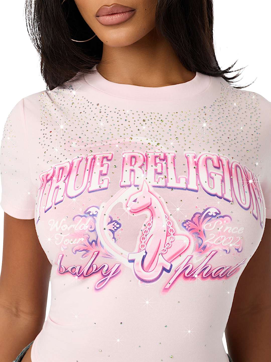 TRUE RELIGION X BABY PHAT ALLOVER CRYSTAL BABY TEE
