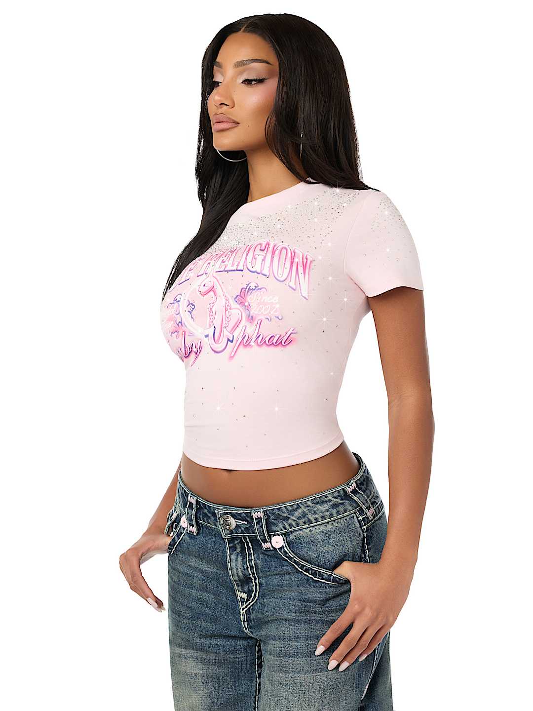 TRUE RELIGION X BABY PHAT ALLOVER CRYSTAL BABY TEE