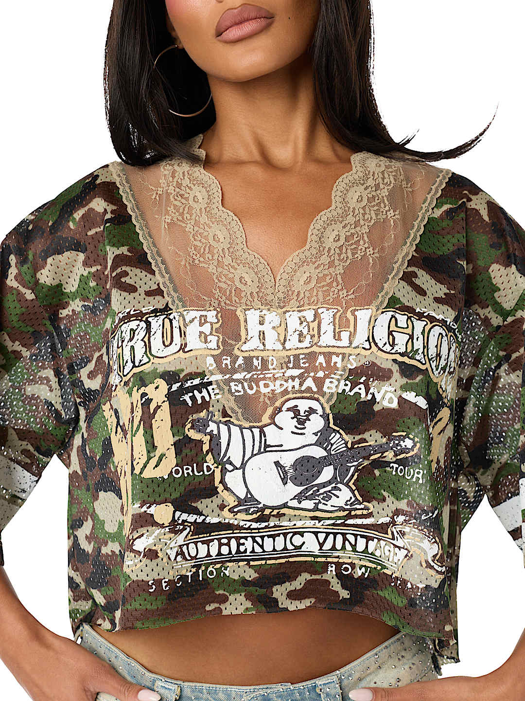 TOP ESTILO CAMISETA DE F&Uacute;TBOL CON ENCAJE
