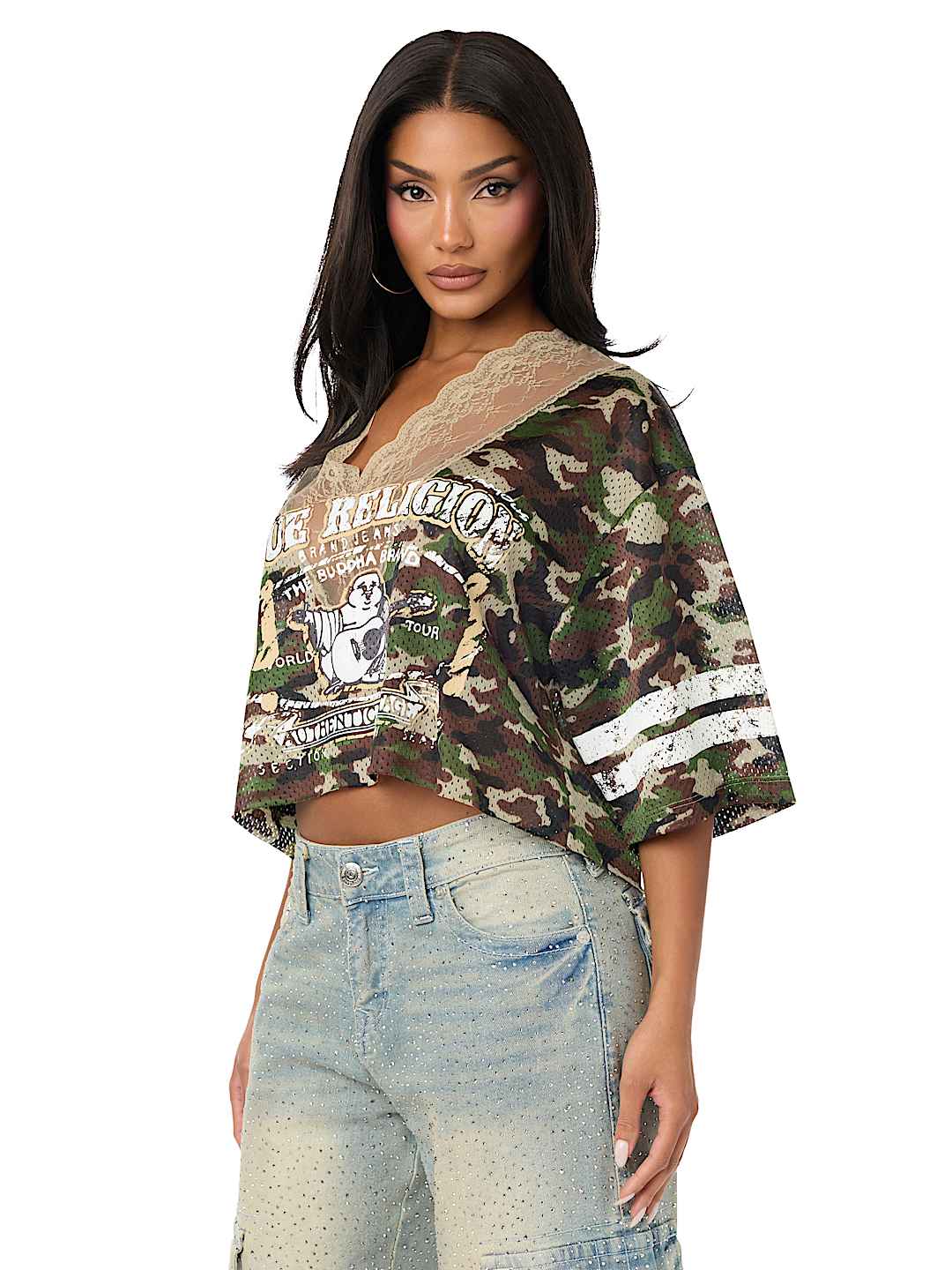 TOP ESTILO CAMISETA DE F&Uacute;TBOL CON ENCAJE