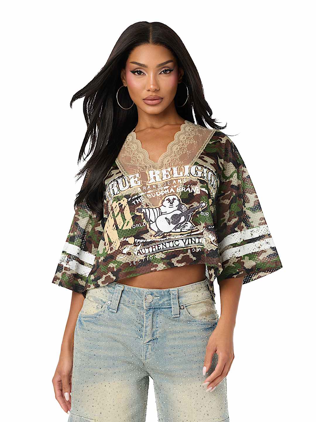 TOP ESTILO CAMISETA DE F&Uacute;TBOL CON ENCAJE