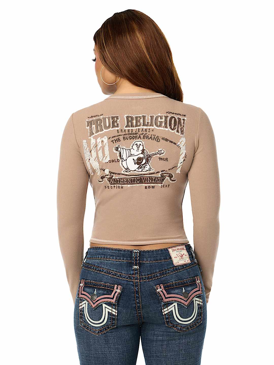 CAMISETA ACANALADA CON CUELLO EN V Y CRISTALES