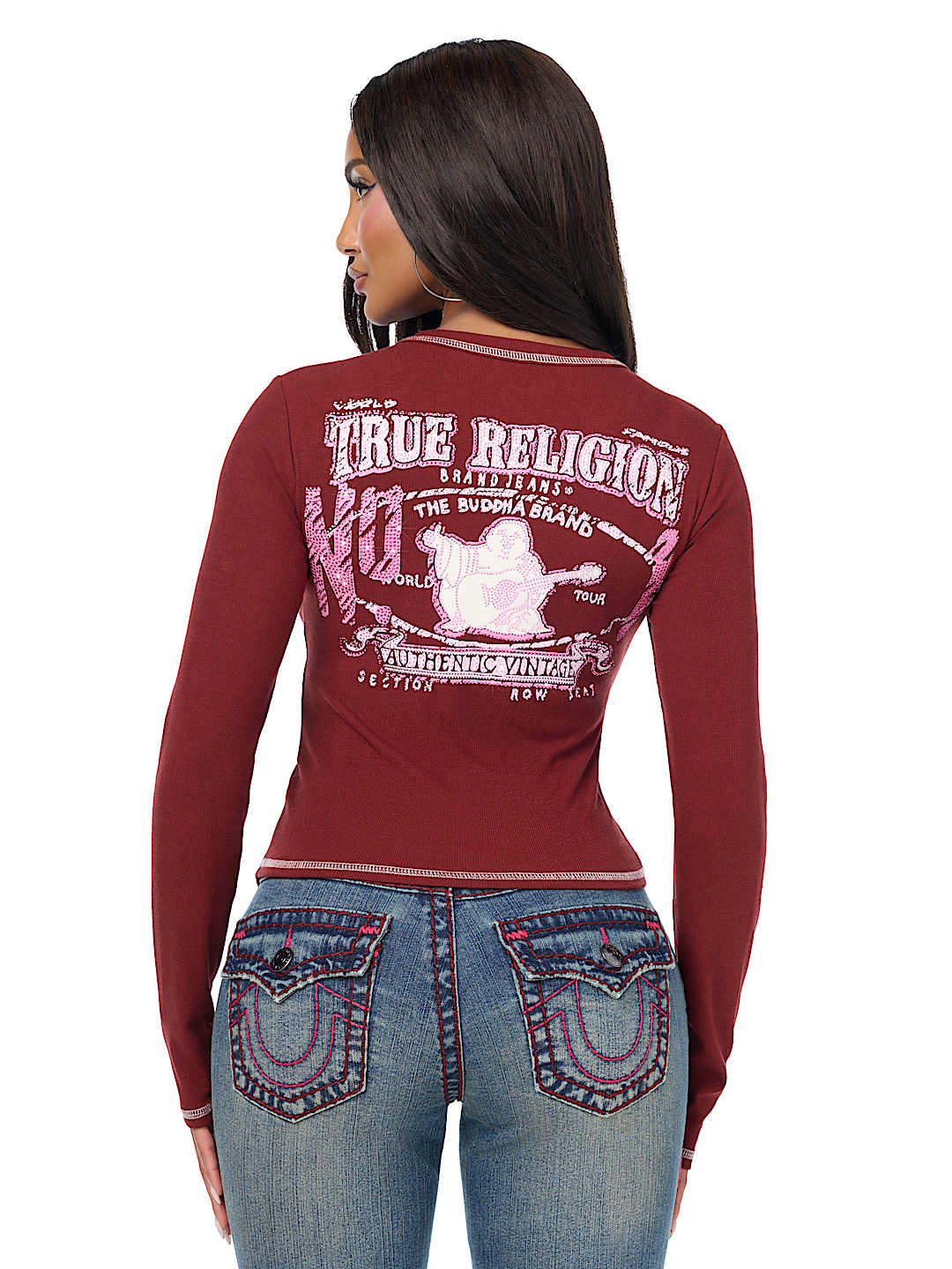 CAMISETA ACANALADA CON CUELLO EN V Y CRISTALES