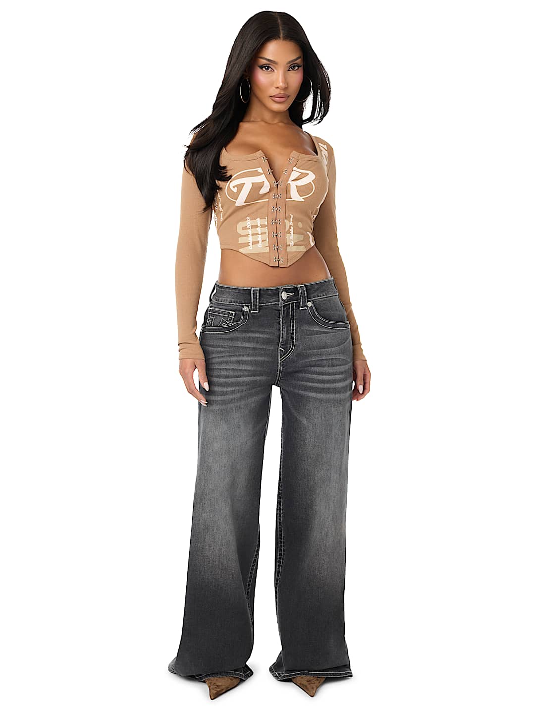 CORSET LONG SLEEVE RIBBED TOP