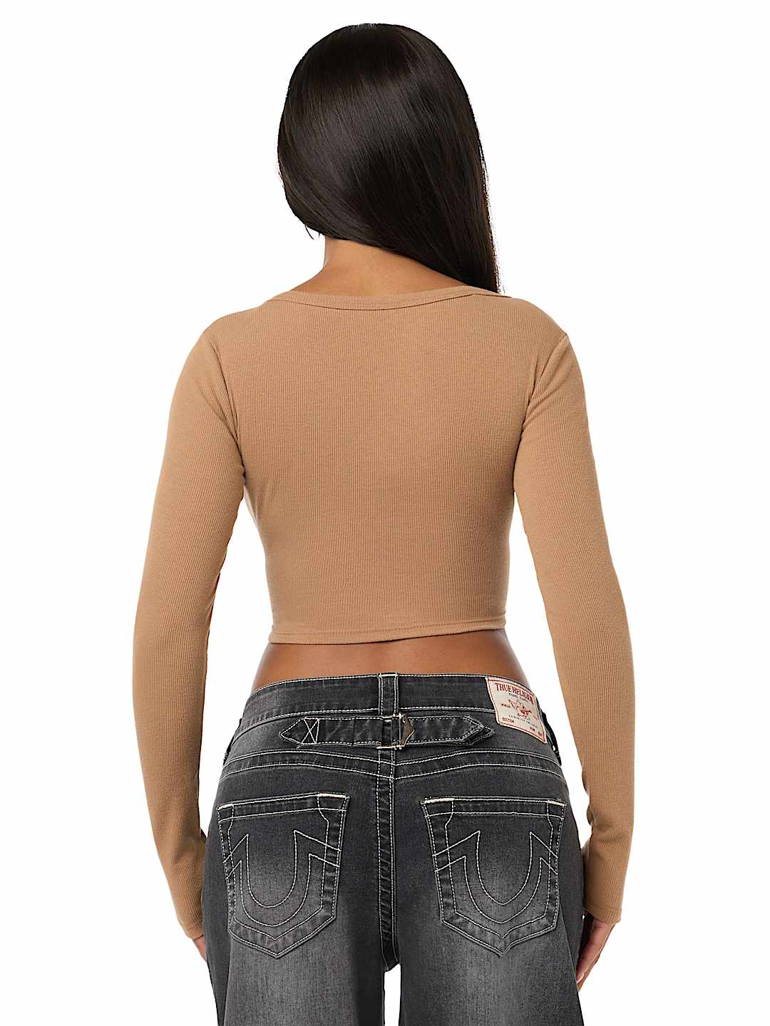 CORSET LONG SLEEVE RIBBED TOP