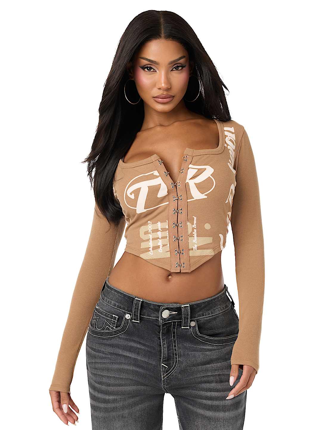 CORSET LONG SLEEVE RIBBED TOP