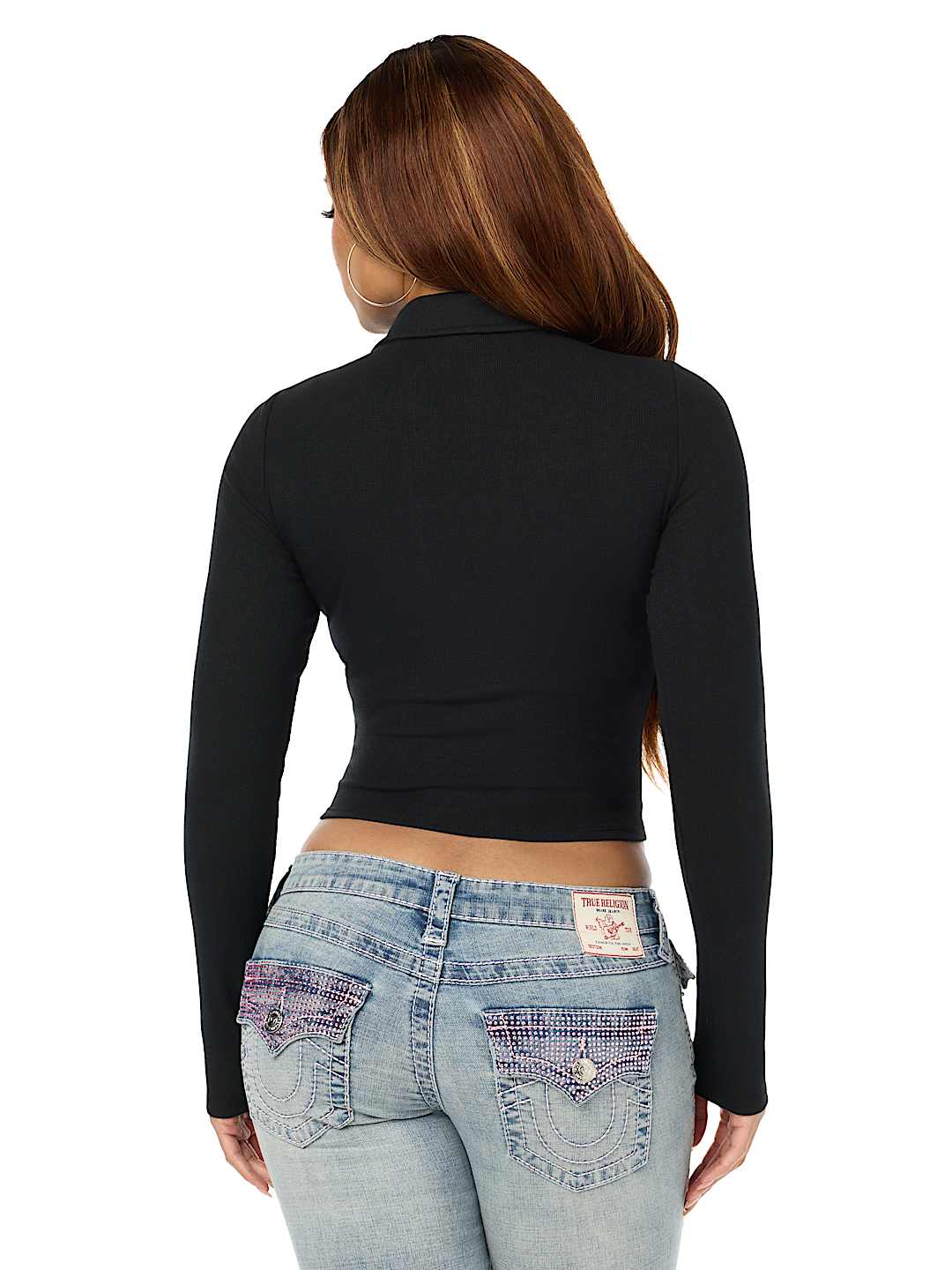 RIBBED POLO HENLEY LONG SLEEVE TOP
