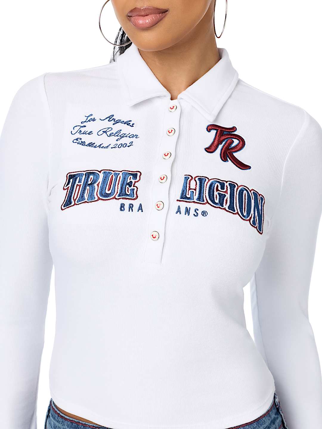 RIBBED POLO HENLEY LONG SLEEVE TOP