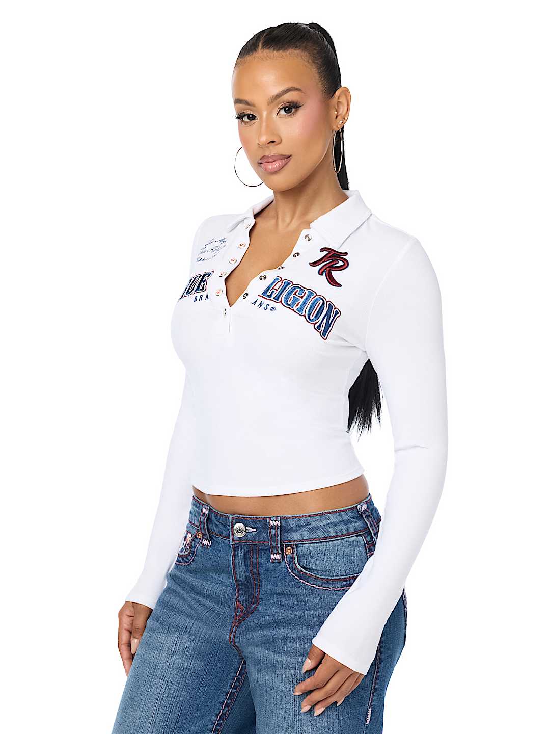 RIBBED POLO HENLEY LONG SLEEVE TOP