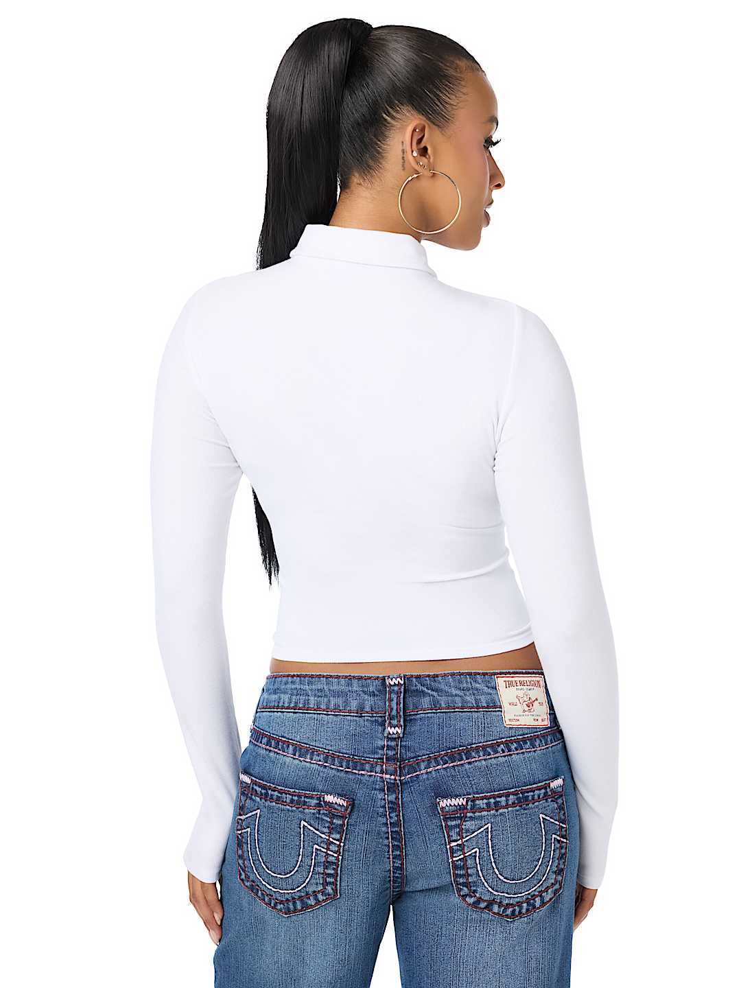 RIBBED POLO HENLEY LONG SLEEVE TOP