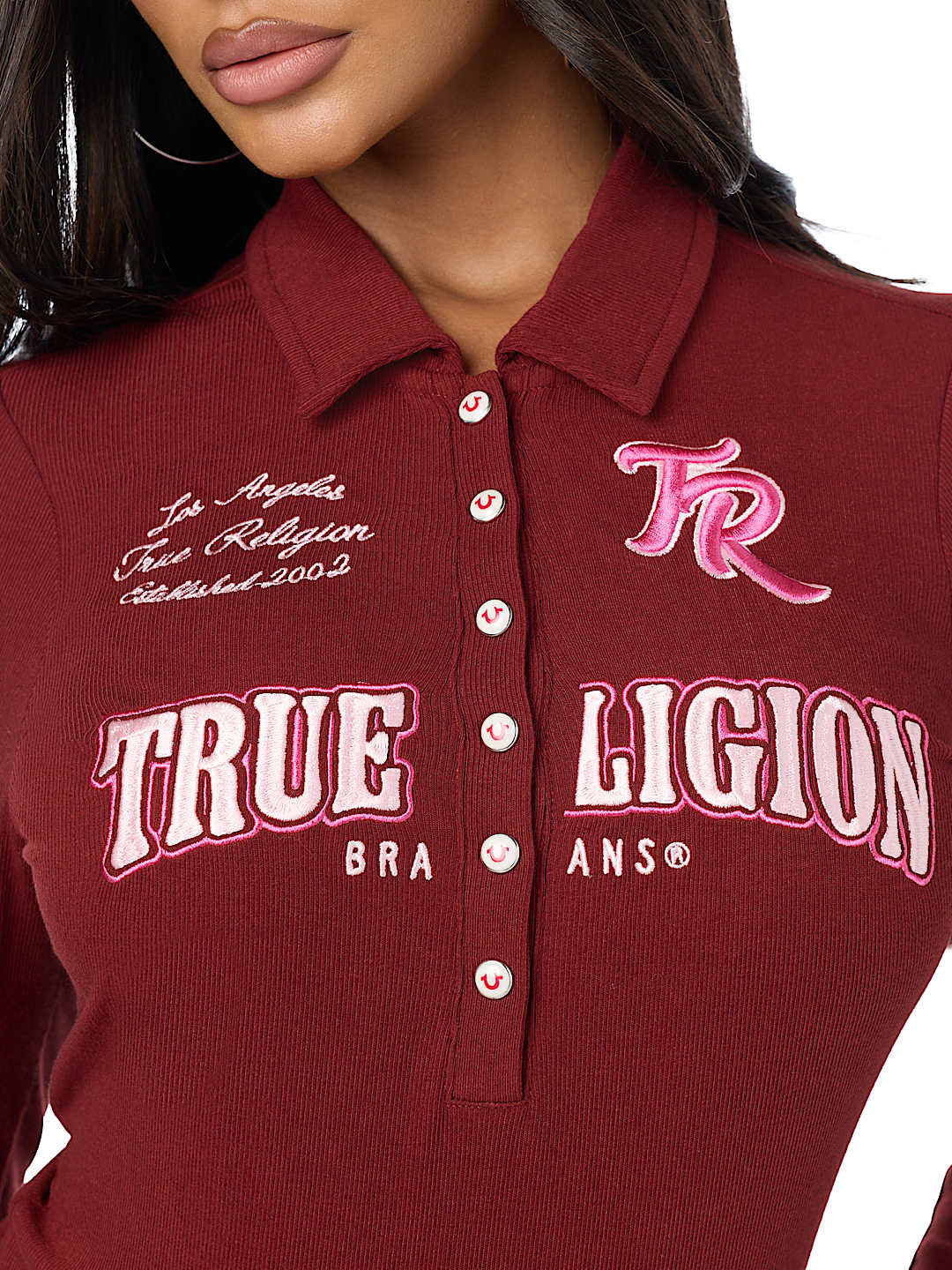 RIBBED POLO HENLEY LONG SLEEVE TOP