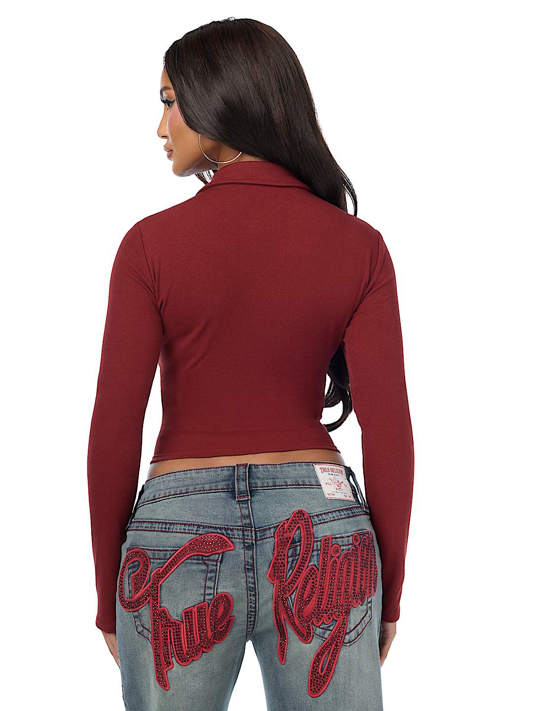 RIBBED POLO HENLEY LONG SLEEVE TOP