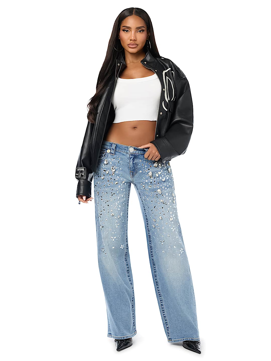 CUSTOM JUNO LOW RISE CRYSTAL BAGGY JEAN