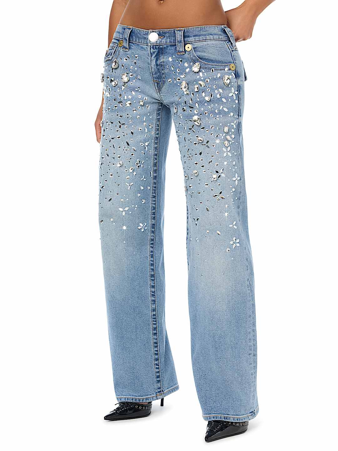 CUSTOM JUNO LOW RISE CRYSTAL BAGGY JEAN