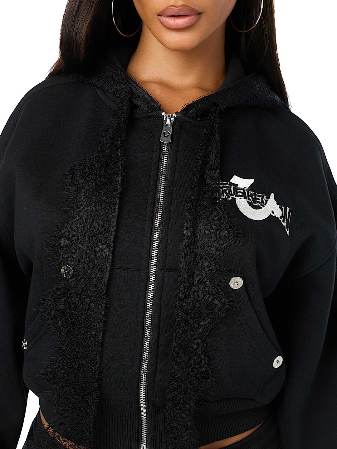 CUSTOM LACE BOW EMBROIDERED ZIP-UP HOODIE