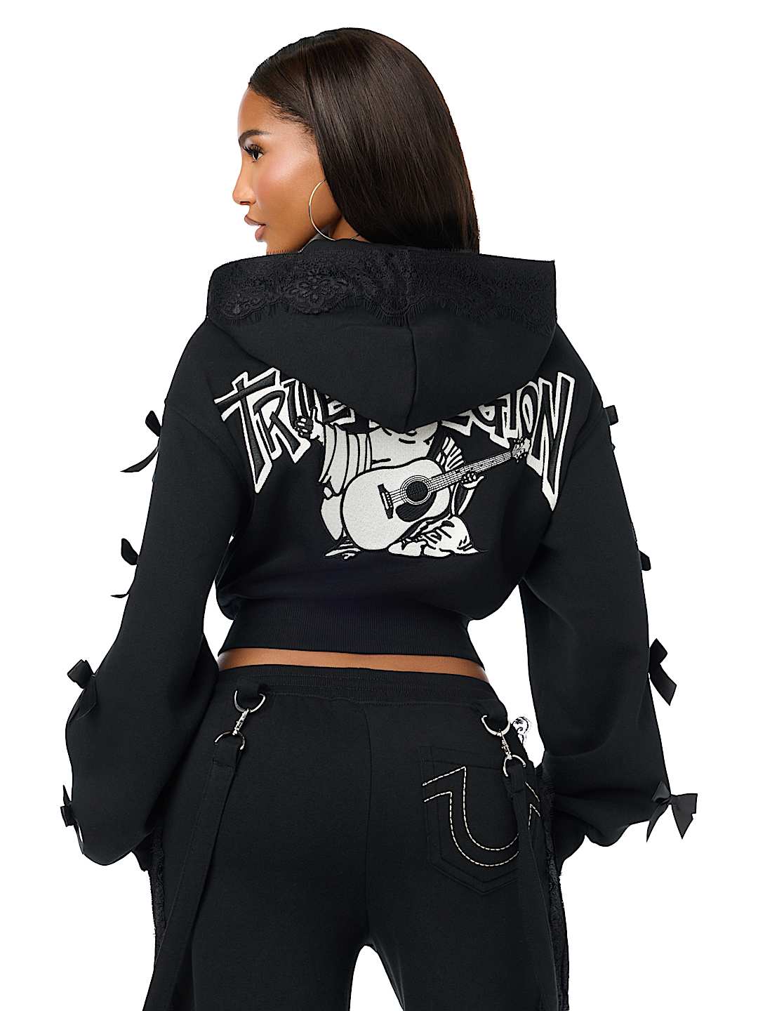 CUSTOM LACE BOW EMBROIDERED ZIP-UP HOODIE