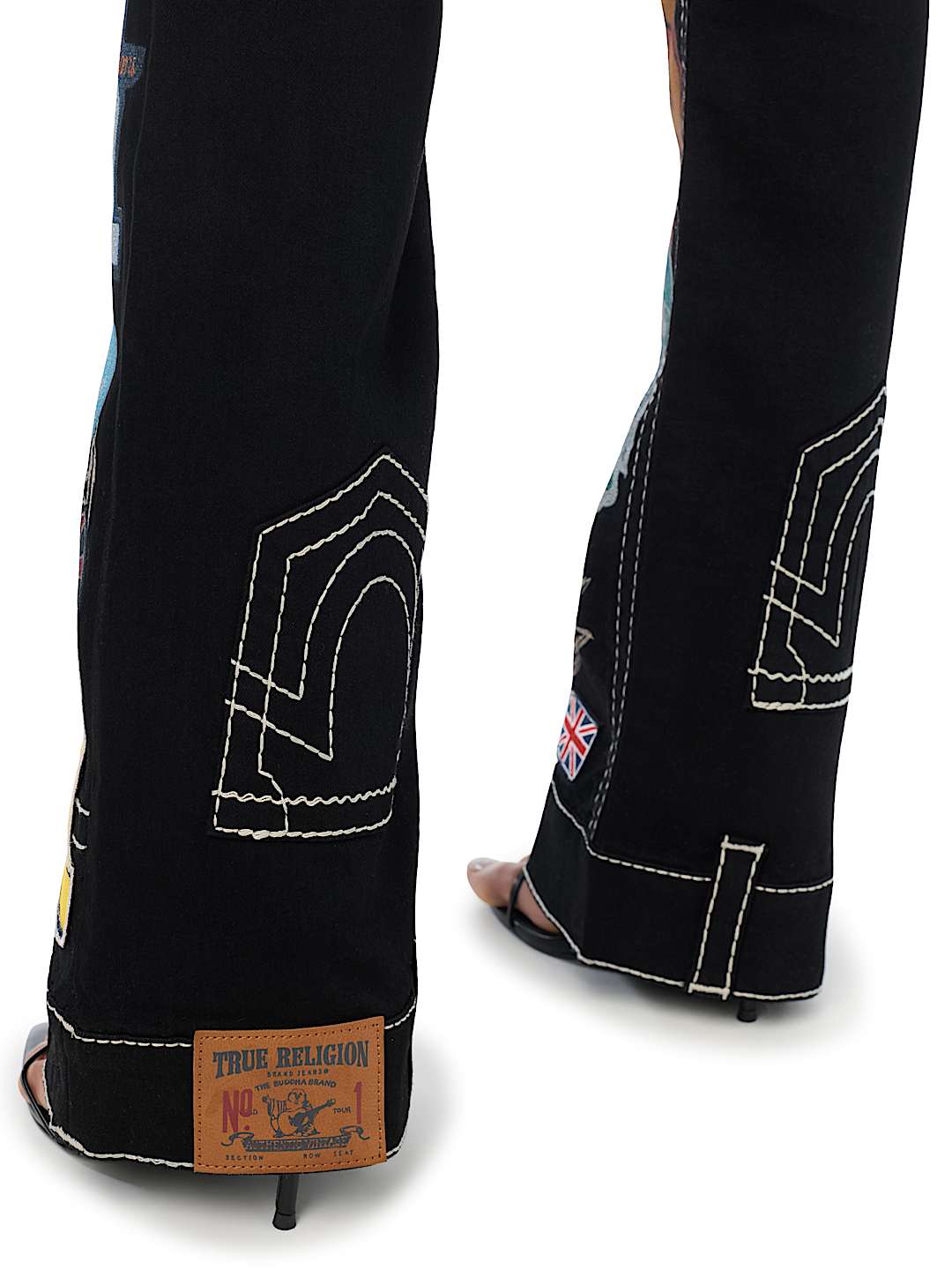 CUSTOM BECCA MID RISE EMBROIDERED PATCHES BIG T BOOTCUT JEAN