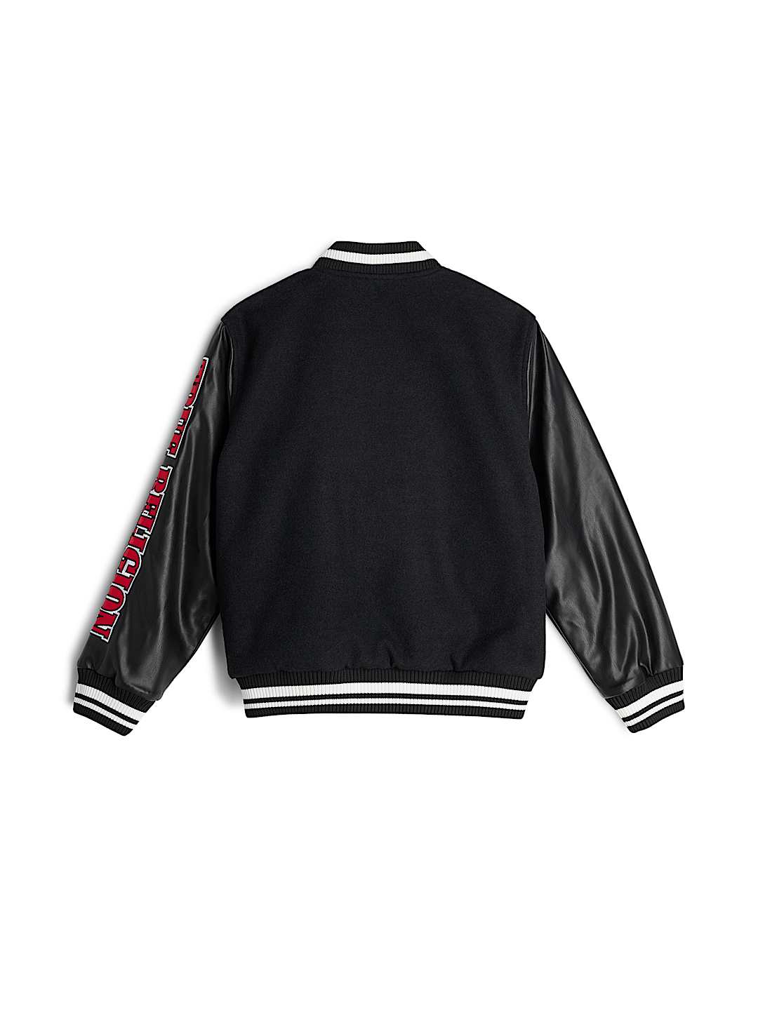 BOYS CONTRAST FAUX LEATHER VARSITY JACKET