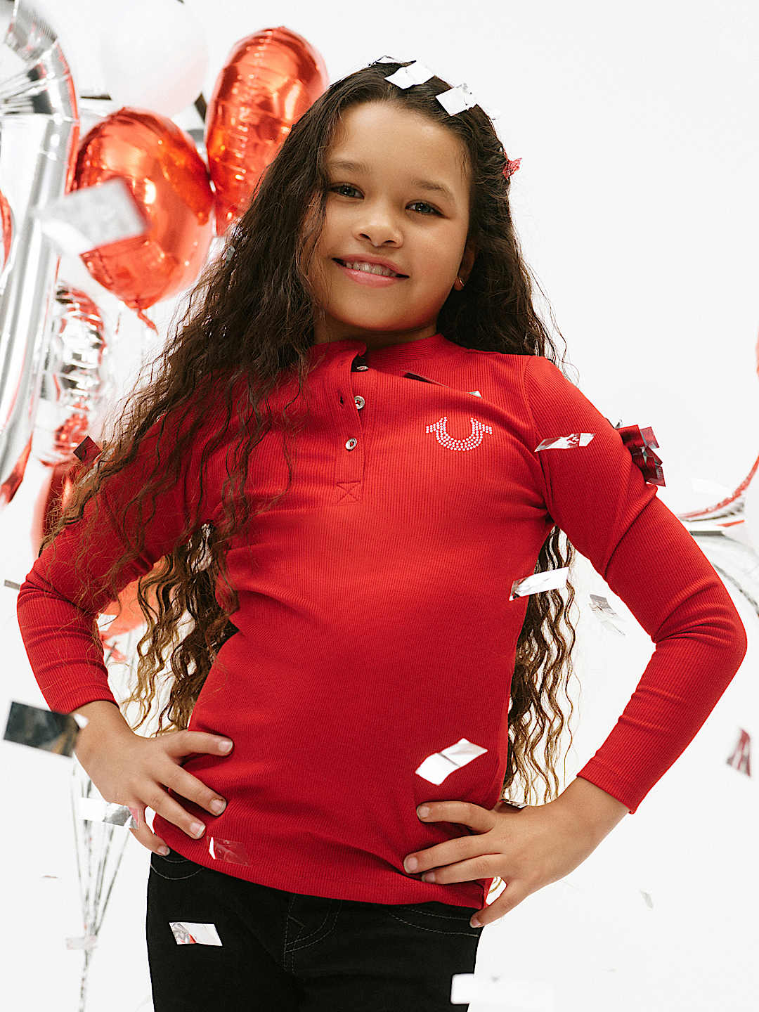 GIRLS CRYSTAL HORSESHOE HENLEY TEE, image 1