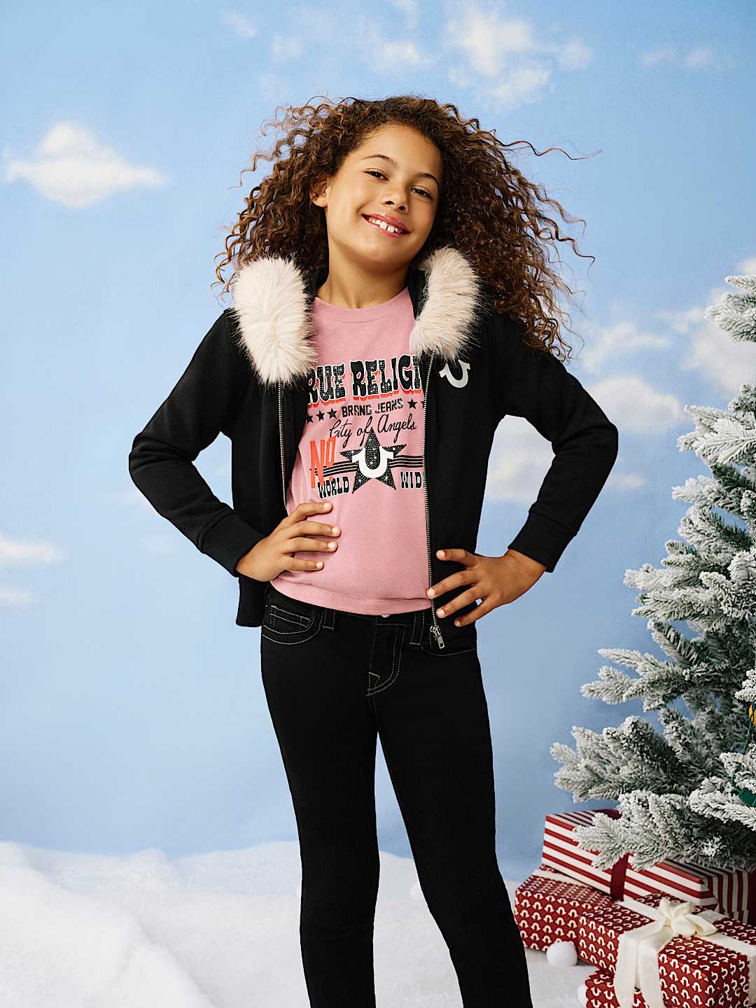 GIRLS FUR HOOD ZIP-UP HOODIE, image 2