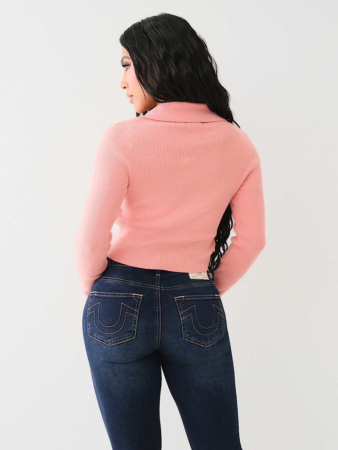 RIB COLLAR ZIP SWEATER
