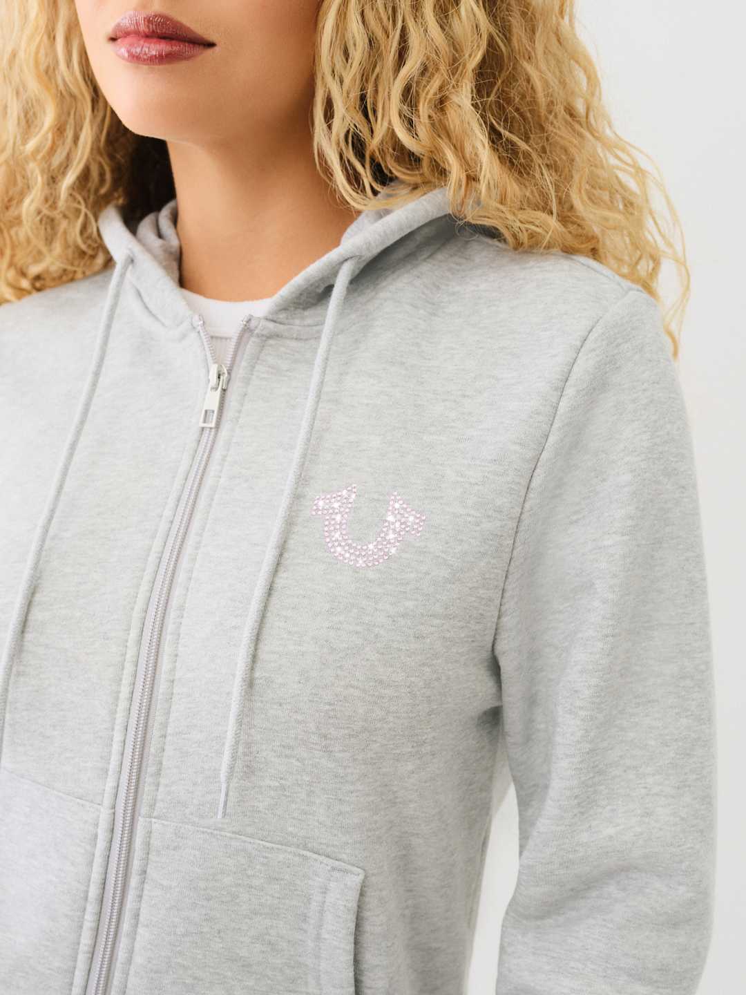 CRYSTAL METALLIC LOGO ZIP HOODIE, image 2