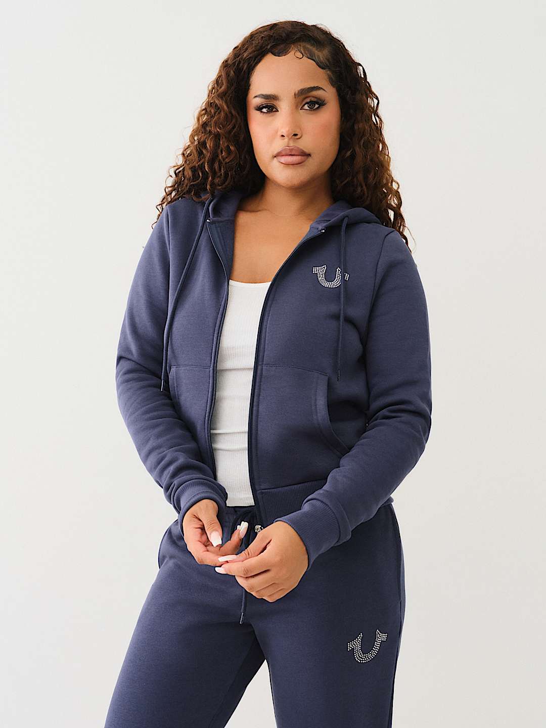 CRYSTAL METALLIC LOGO ZIP HOODIE, image 2