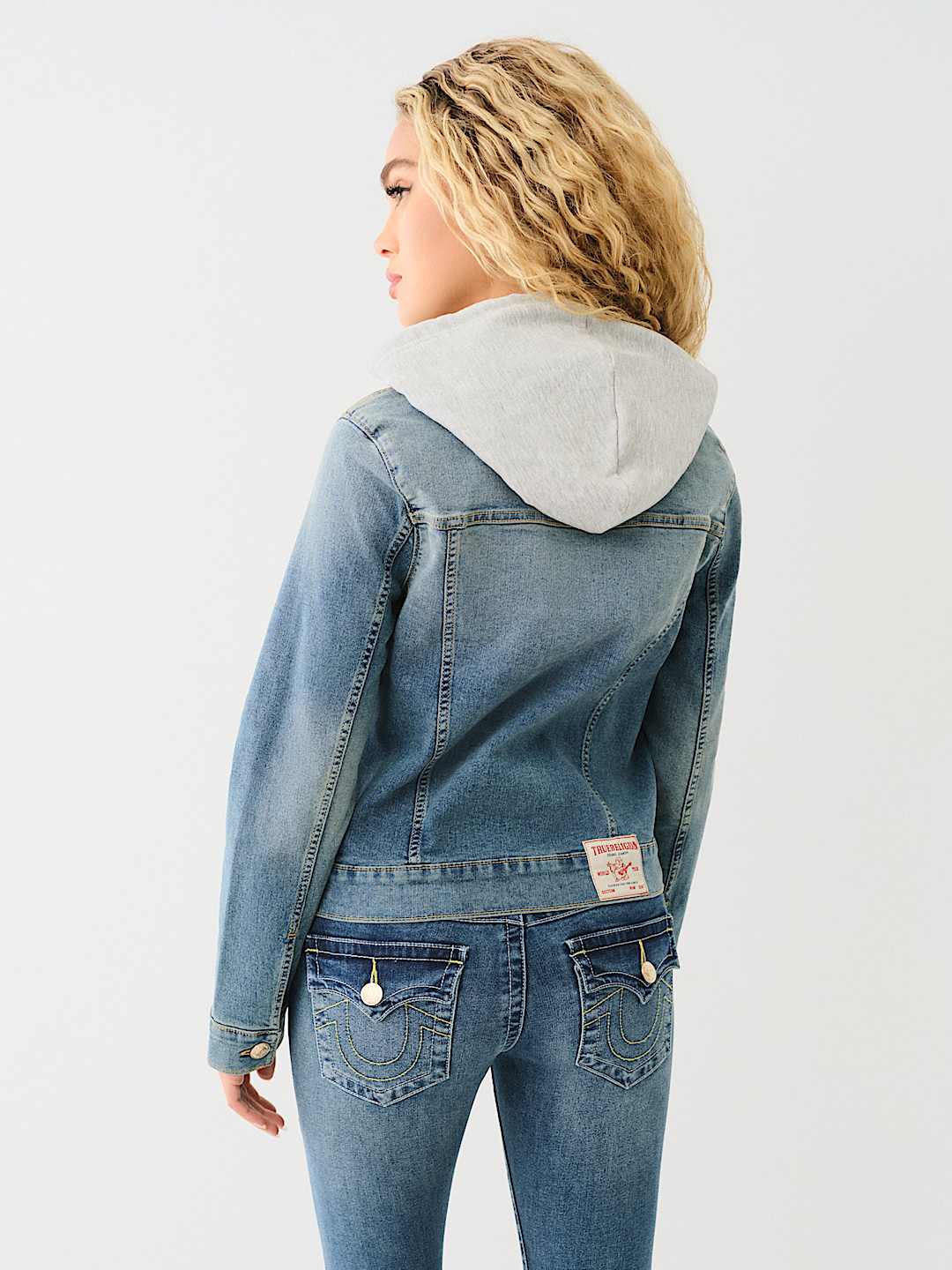 Jean jacket with grey hood deals