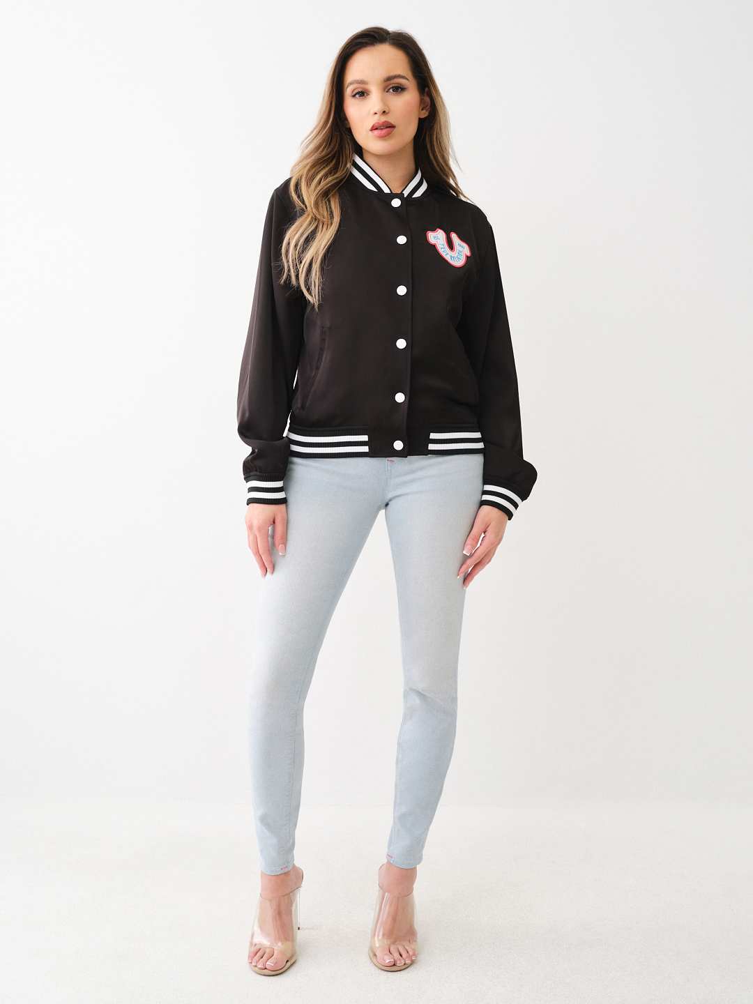 HORSESHOE SATIN VARSITY BOMBER JACKET