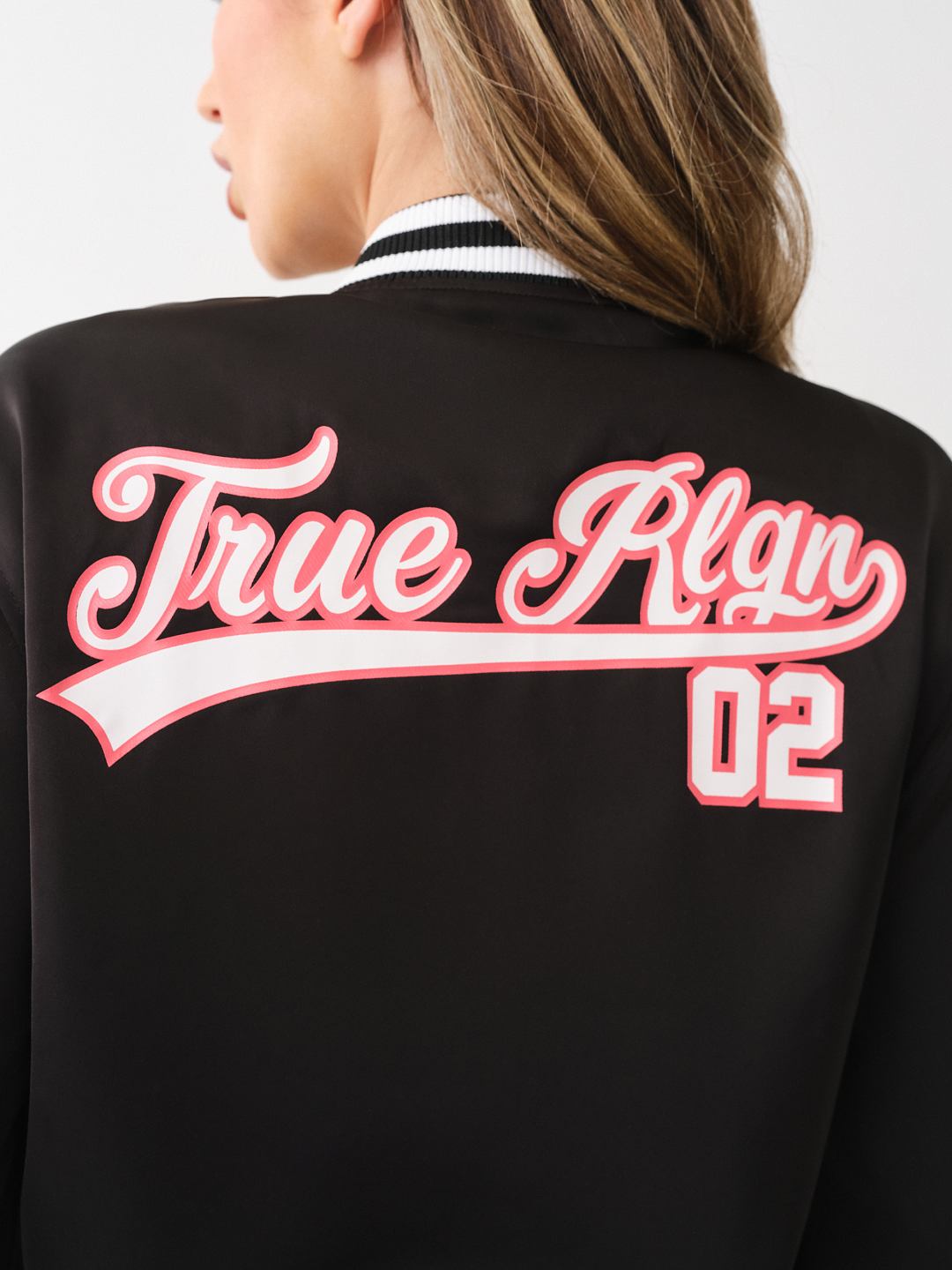 HORSESHOE SATIN VARSITY BOMBER JACKET