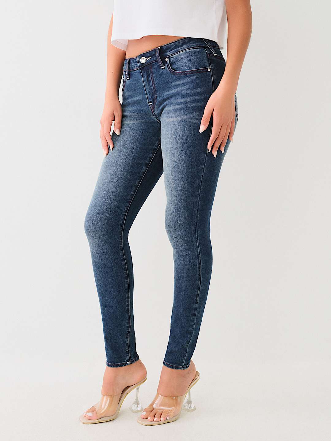 JENNIE MID RISE CRYSTAL CURVY SKINNY JEAN