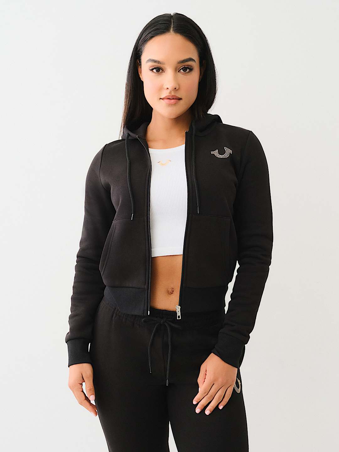 CRYSTAL LOGO CROPPED ZIP HOODIE