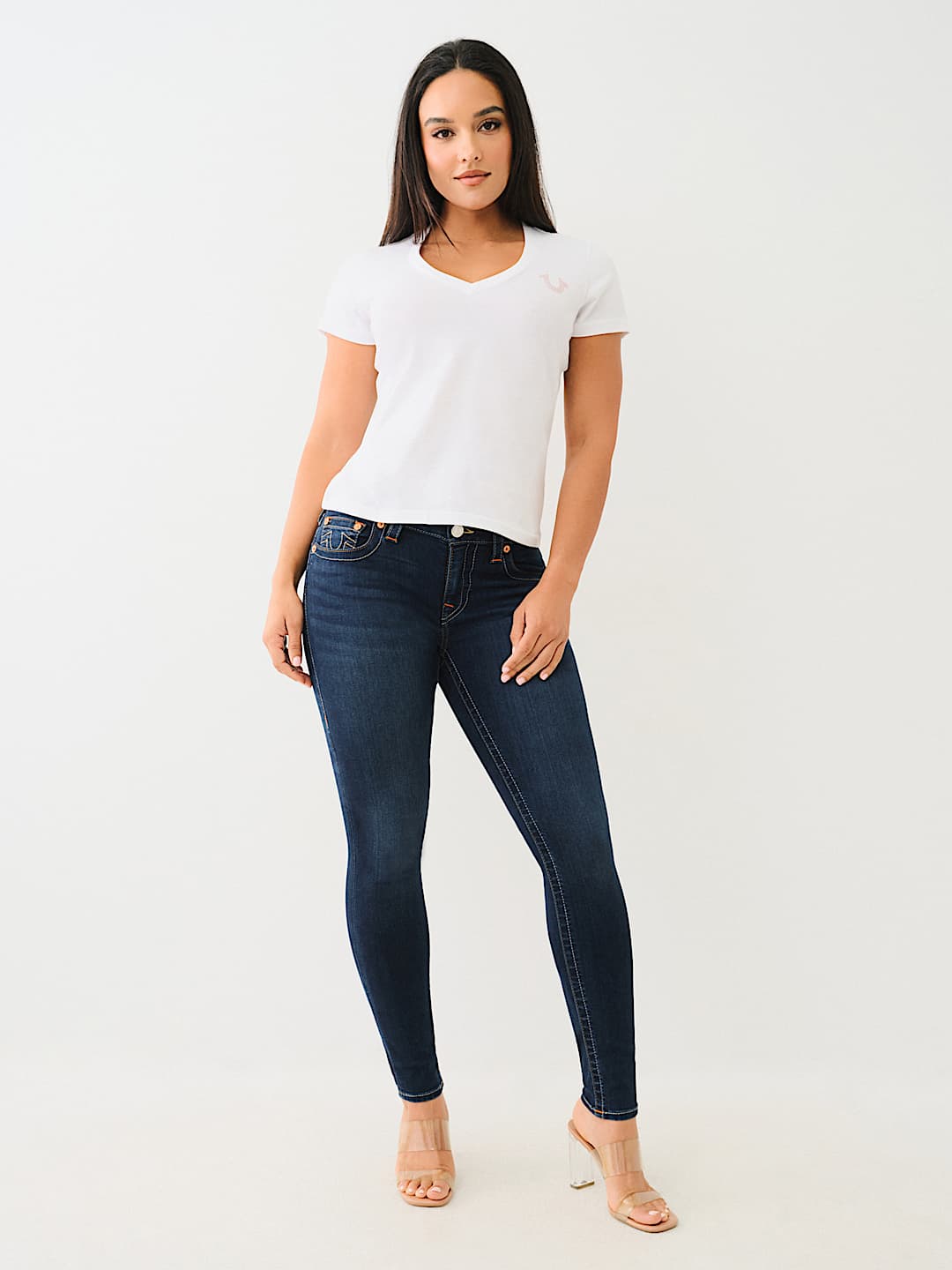 CRYSTAL HORSESHOE V NECK TEE