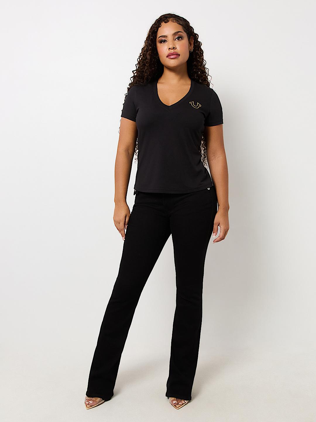 METALLIC FLORAL HORSESHOE V NECK TEE, image 3